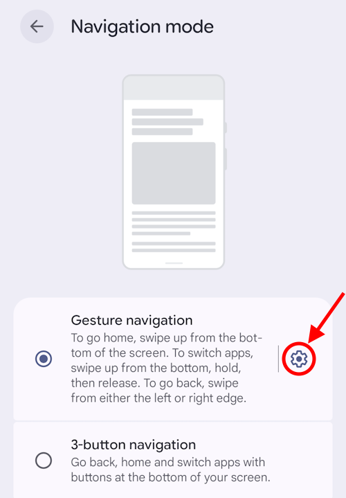 Tap the settings button for Gesture navigation to adjust the settings